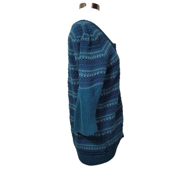 Chadwick's Womens Striped Textured Knit Half Sleeve Teal Green Sweater Size XL - Picture 3 of 8